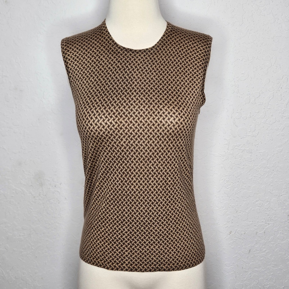 TSE‎ Brown Wool Cashmere Basketweave Geometric Sleeveless Knit Top Tank XS S